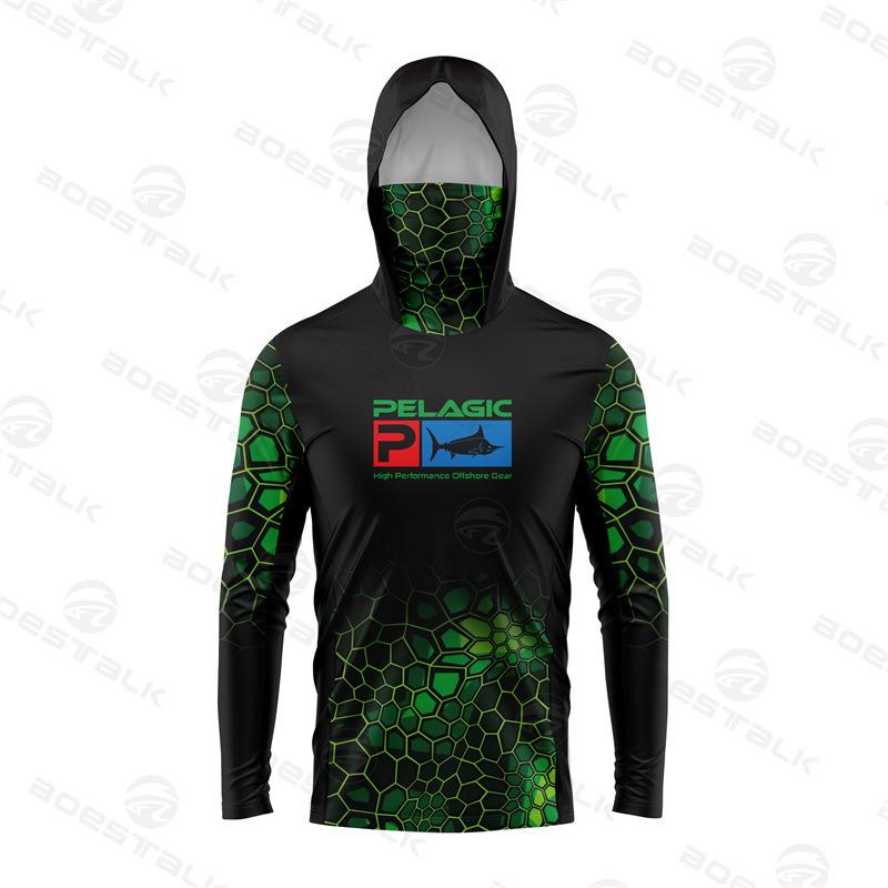 Men's fishing suit with mask, quick-drying breathable sunscreen, long-sleeved hooded sea fishing suit