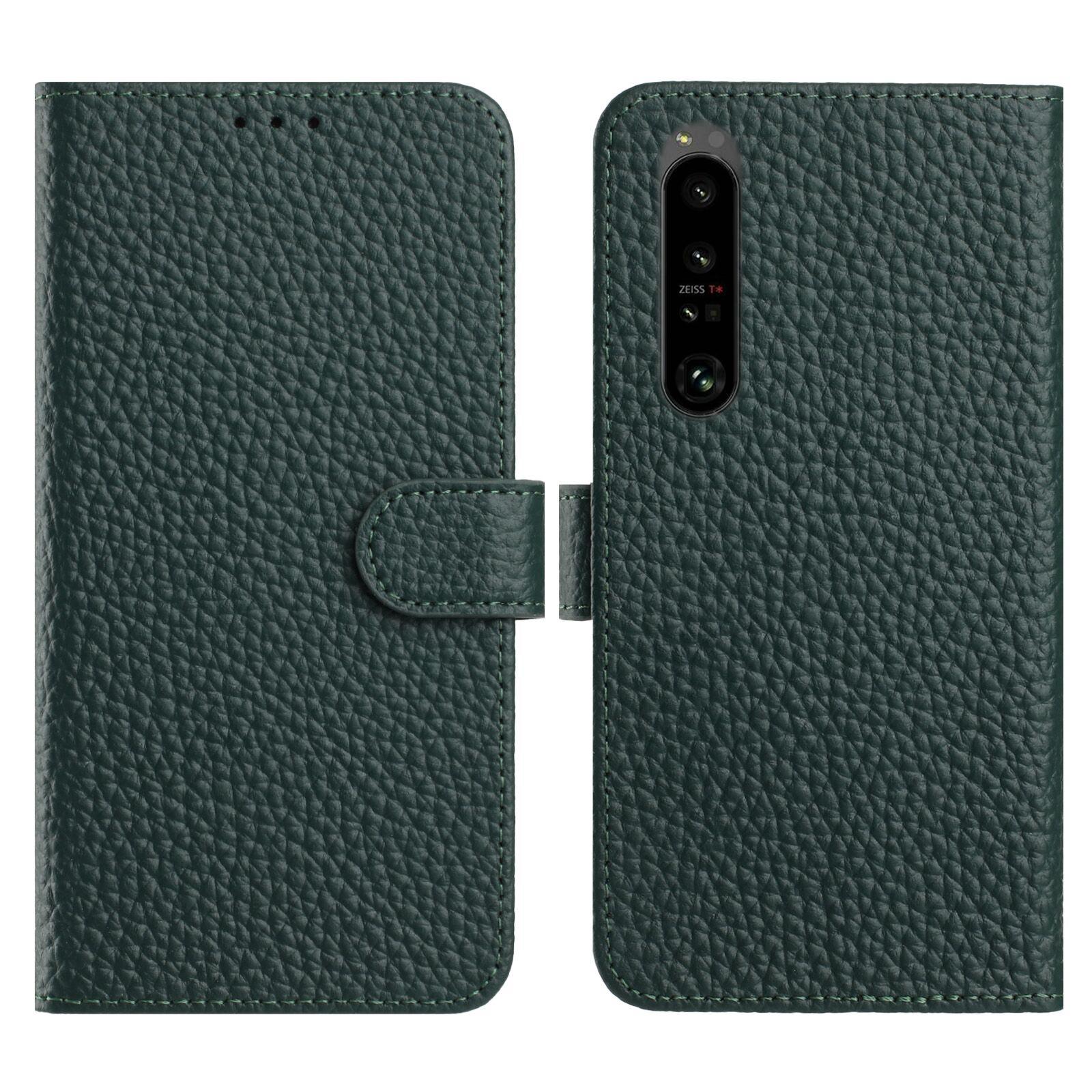 

For Sony Xperia 1 IV 5G Case Wallet Stand Litchi Texture Genuine Cow Leather Flip Phone Cover Green
