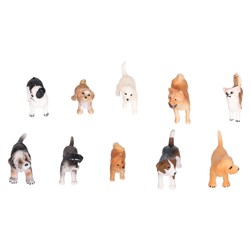10 STK Mini Hundefigurer Leketøyssett Håndmalt Plast Simulasjon Valpefigurer Lekeplasssett10 Sett