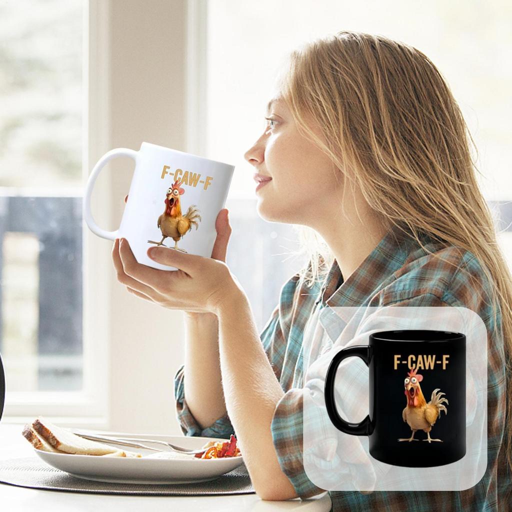 Funny F-Caw-F Chicken FCAWF Mug Ceramic Farmhouse Themed Coffee Mug Fun Animal Tea Cup Gift For Women Men