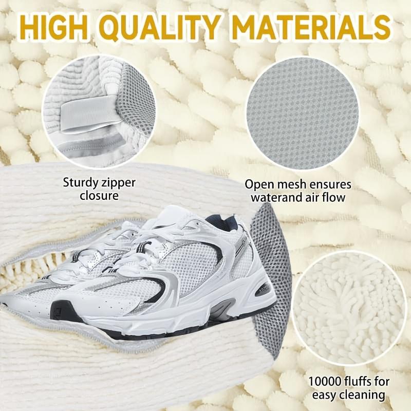 Durable Plush Protective Shoe Laundry Bag for Sneakers and Casual Shoes, Machine Wash, Drying Mesh, Anti-Deformation, Large White