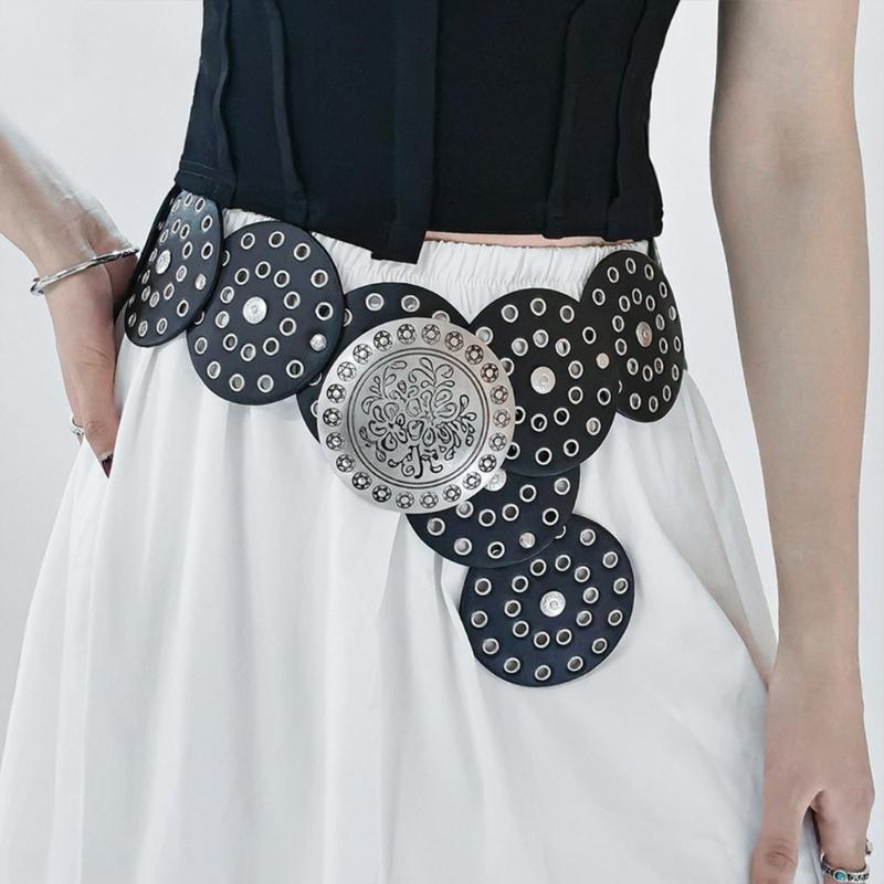 Adult Relief Round Buckle Waist Belt Adjustable Exaggerated Personality Waist Belt for Men Teenagers Coat Dress