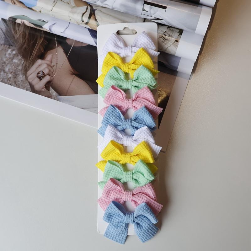 4/6/10Pcs Soft Cotton Bow Hairpin Girl Sweet Design Hairpin Color Block Delicate Hairgripe Barrettes Kawaii Child Accessories