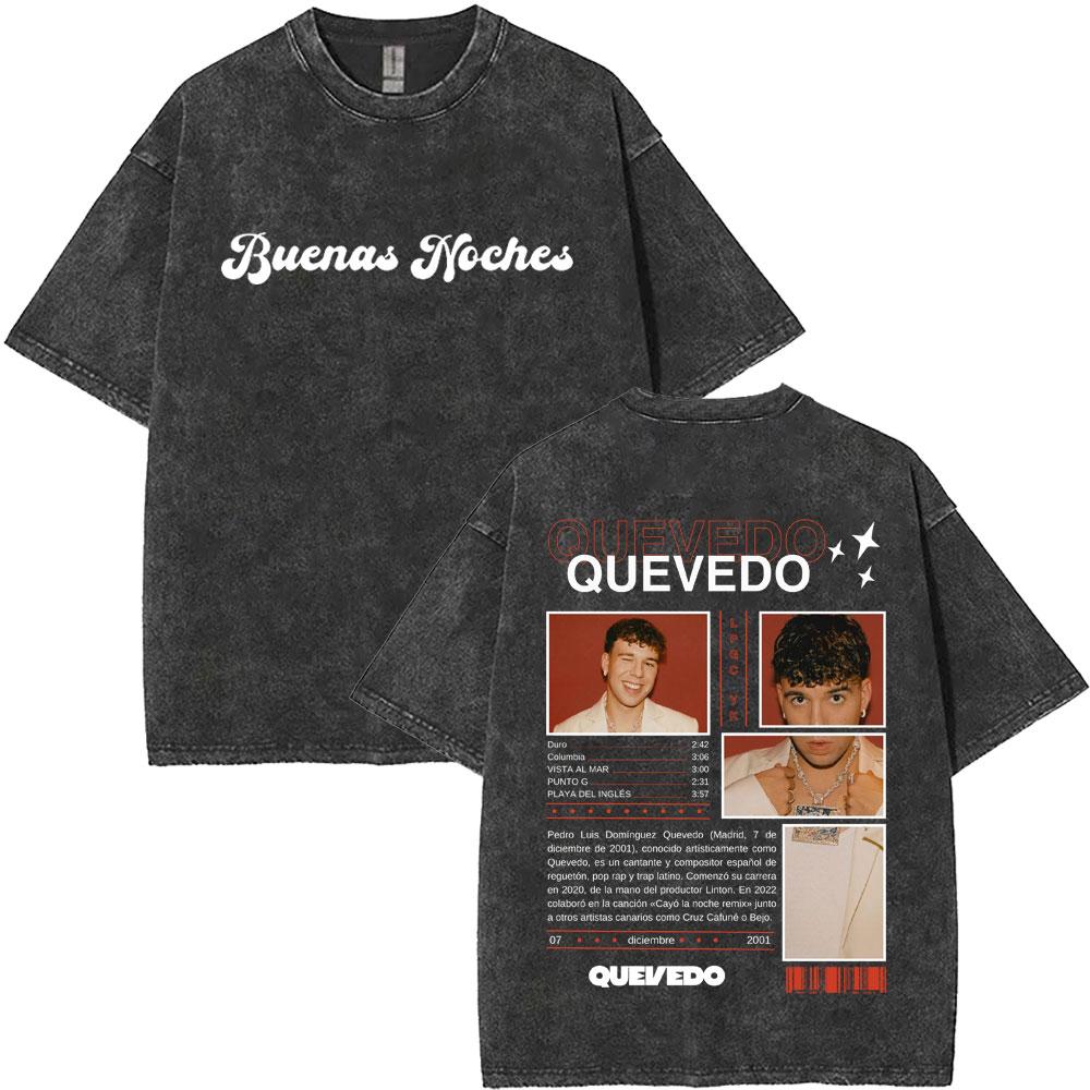 

Rapper QUEVEDO Music Album BUENAS NOCHES Vintage Washed T Shirts Men Women Fashion Hip Hop High Quality Tshirt Mens Streetwear S