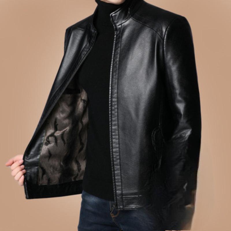 Autumn and Winter Men's Genuine Leather Jackets, Men's Jackets, Middle-aged Business Sheepskin Short Velvet Jackets, Dad Clothes