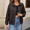 Ladies Fashion Casual Solid Color Outdoor Leather Jacket Short Coat