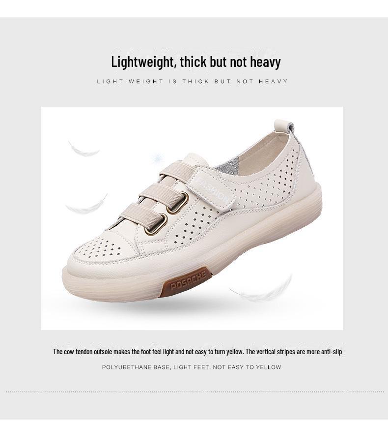 Summer Korean-Style Women's Hollow Velcro Sneakers - Soft, Trendy, and Perforated Design.