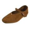 Flat Bottom Suede Black Commuter Single Shoes Women's Shoes New Spring and Autumn Square Head Soft Sole Mary Jane Shoes