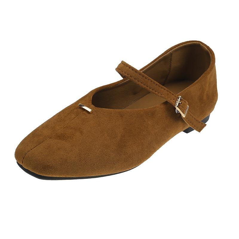 Flat Bottom Suede Black Commuter Single Shoes Women's Shoes New Spring and Autumn Square Head Soft Sole Mary Jane Shoes