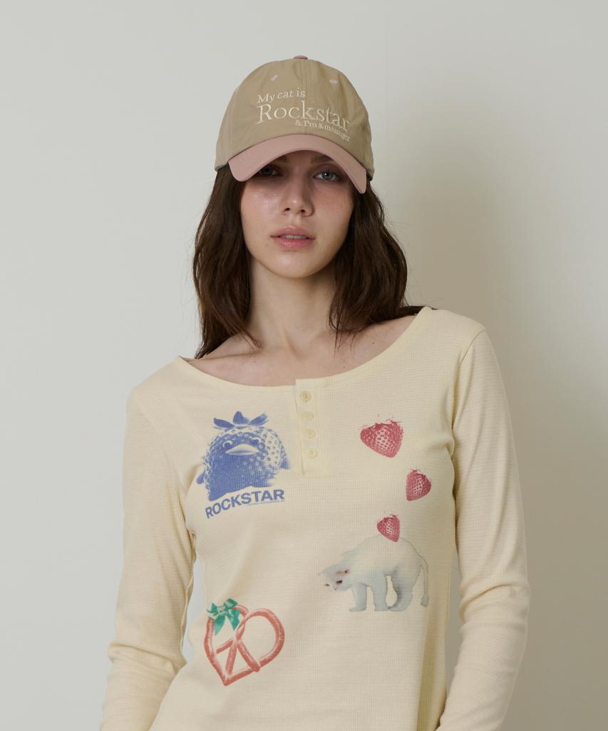 JOEGUSH Rockstar Cat Nylon Cap (Beige/Dusty Pink)