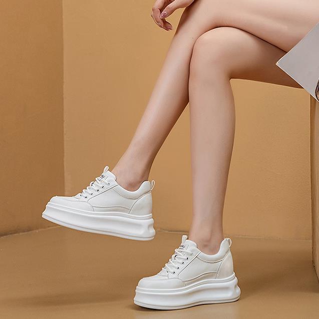 Fashion 2025 Summer Genuine Leather Platform Wedge Shoes 8cm Air Mesh Chunky Sneakers Breathable New Fashion Women Spring Autumn Pumps
