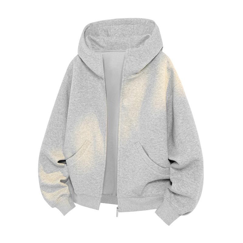 Mens Womens Loose Solid Hooded Zip Up Cardigan Vintage Casual Sweatshirt Jacket