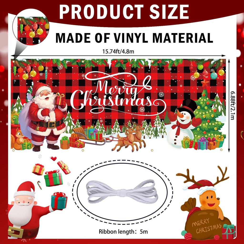 Christmas Garage Door Banner 16 ft x 7 ft, White with multicolored characters