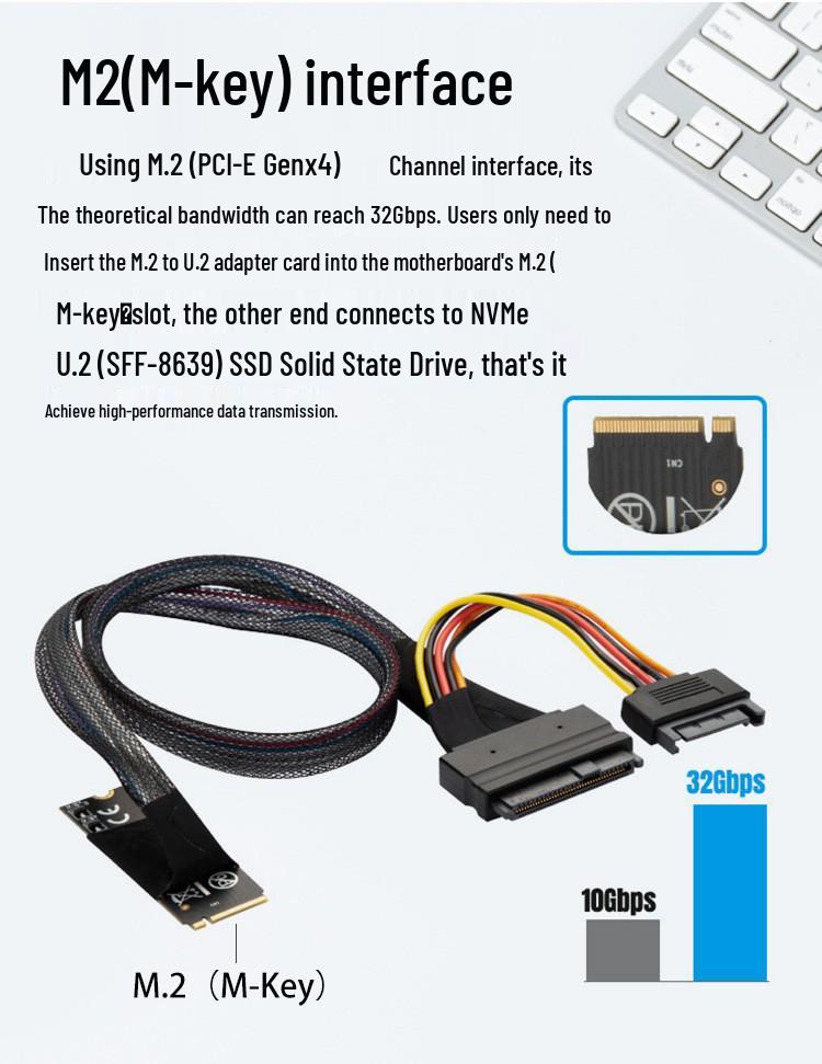 Slimline SAS M.2 To U.2 SFF-8639 SSD Motherboard Data Cable