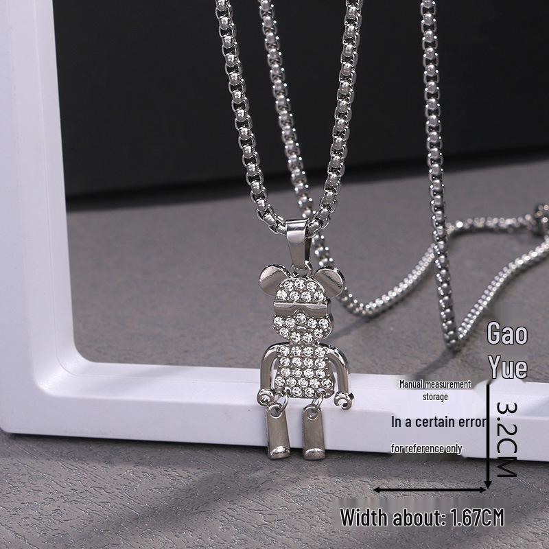 Trendy Cross-Border Rhinestone Pendant Necklace: Unisex Hip-Hop Style Stainless Steel Chain.