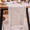 Striped Table Runner Runner, Lace Trim Cotton Linen Long Rustic Farmhouse for Home Dining Decor Decorative