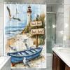 Coastal Nautical Scene Shower Curtain - Water-Resistant Fabric for Bathroom - Perfect for Beach and Sea Enthusiasts