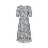 Jiuzi Anna Kou French Holiday Plant Printed Saro Wrinkled Waist Dress