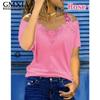 GMXIA Women's Fashion Casual Leisure Solid Color Print Short Sleeve V Neck Blouses & Shirts