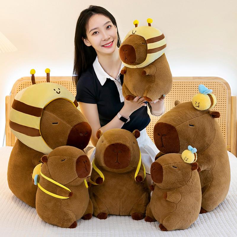 Plush Capybara Animal Toy Cushion With Bee Backpack For Kids Decor Bedroom