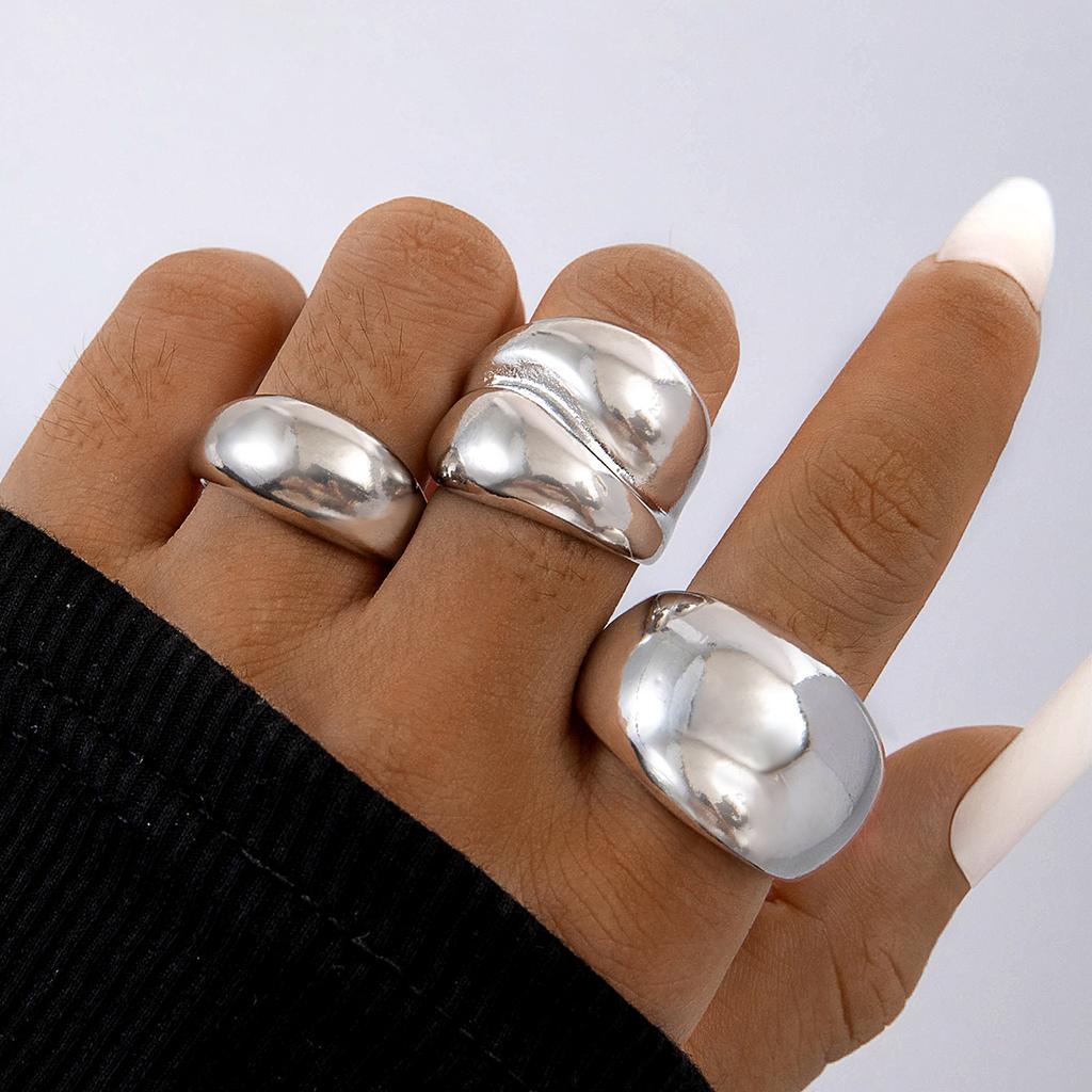 Tocona Smooth Surface Circle Chunky Open Rings Set for Women Trendy Gold Color Geometric Multilayer Finger Rings Fashion Jewelry