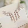 Korean Earrings Sparkling Zirconia 925 Silver Needle Leaf Tassel Water Drop Earrings Women's Fashion Summer Fresh Accessories