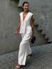 Cotton V-Neck Sleeveless Vest Top Long Pants Set Women's New Pure Color Temperament Commute Two-Piece Outfit