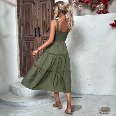 Spring and Summer New European and American Hanging Dresses Women's Solid Color