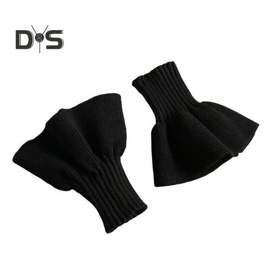 

1 пара женских манжет на запястье, трикотажные эластичные, противоскользящие, с оборками, сохраняющие тепло, украшение на запястье, однотонные, принцесса, поддельные манжеты, реквизит для фотосъемки чёрный