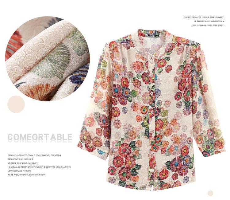 Summer New Stand Collar Women Blouse Fashion Casual Print Chiffon Blouse Shirt Women Tops