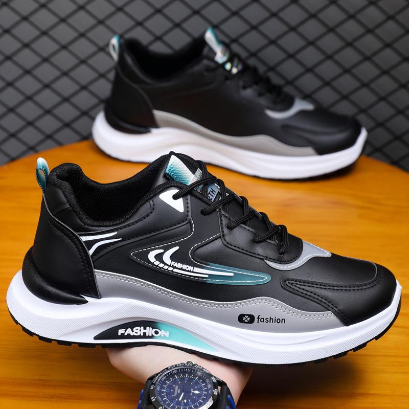 Men's Shoes Autumn New Leather Sneakers Versatile Casual Dad Shoes Soft-soled Running Shoes