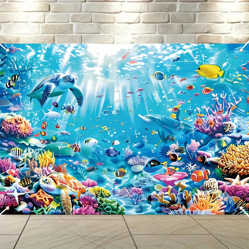 1 Stück Meeresleben Hintergrund Polyesterfaser Unterwasserszene Banner mit Schildkröten Fischen und Korallen Universelle Feiertagsdekoration