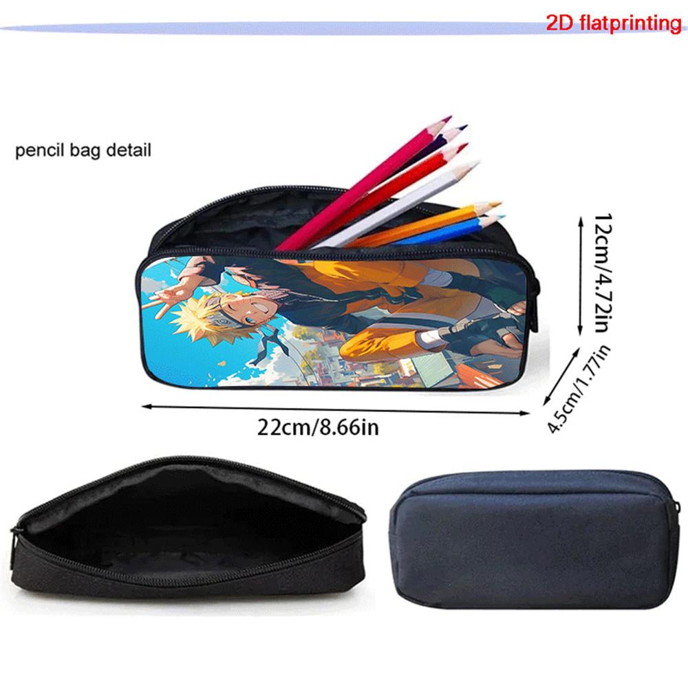 NARUTO Cartoon 3Pcs School Kit Durable Lightweight Backpack Front Pocket Lunch Bag Pencil Pouch For Kids Boys Girls Age 5-10