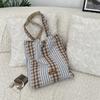 Retro Plaid Splicing Shoulder Bag Largecapacity Commuting Versatile Tote Bag Women's Spring and Summer New Cloth Bag Bag