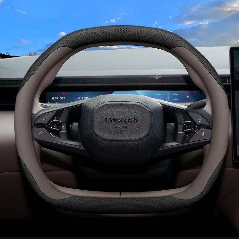 Leather Car Steering Wheel Cover for Lynk & Co Z20 900 Z10 08 EM-P 2025 2026 Interior Protective Accessories Styling Parts