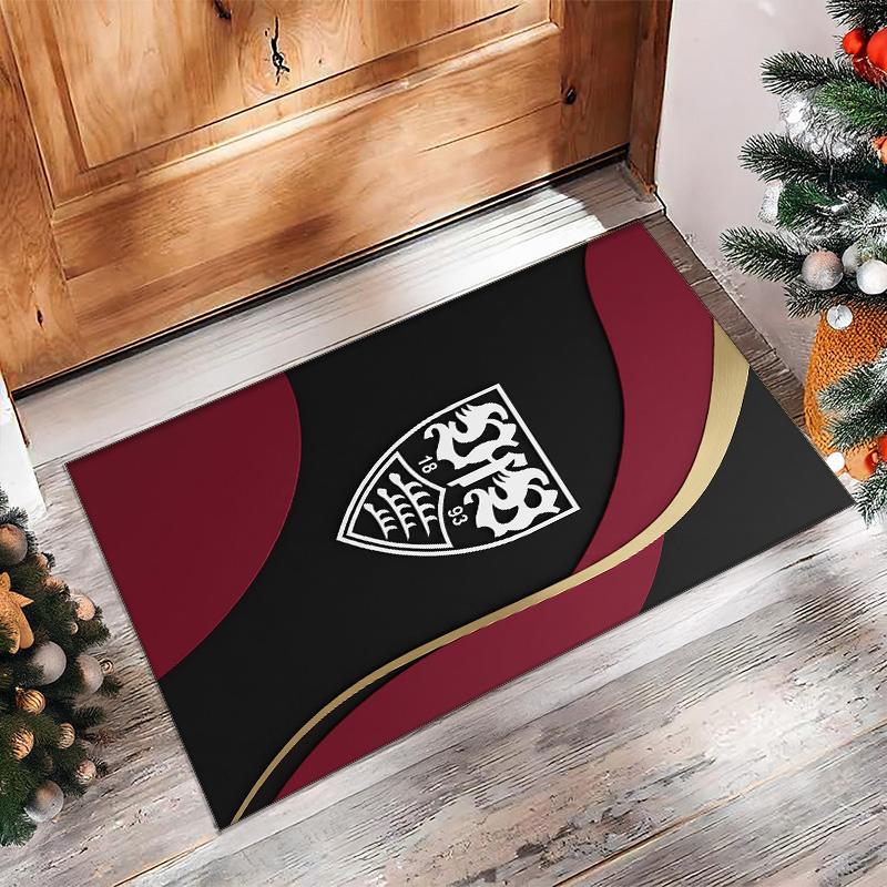 VfB Stuttgart Football Print Crystal Velvet Rug, Comfortable Water Absorbent Non Slip Indoor Floor Carpet