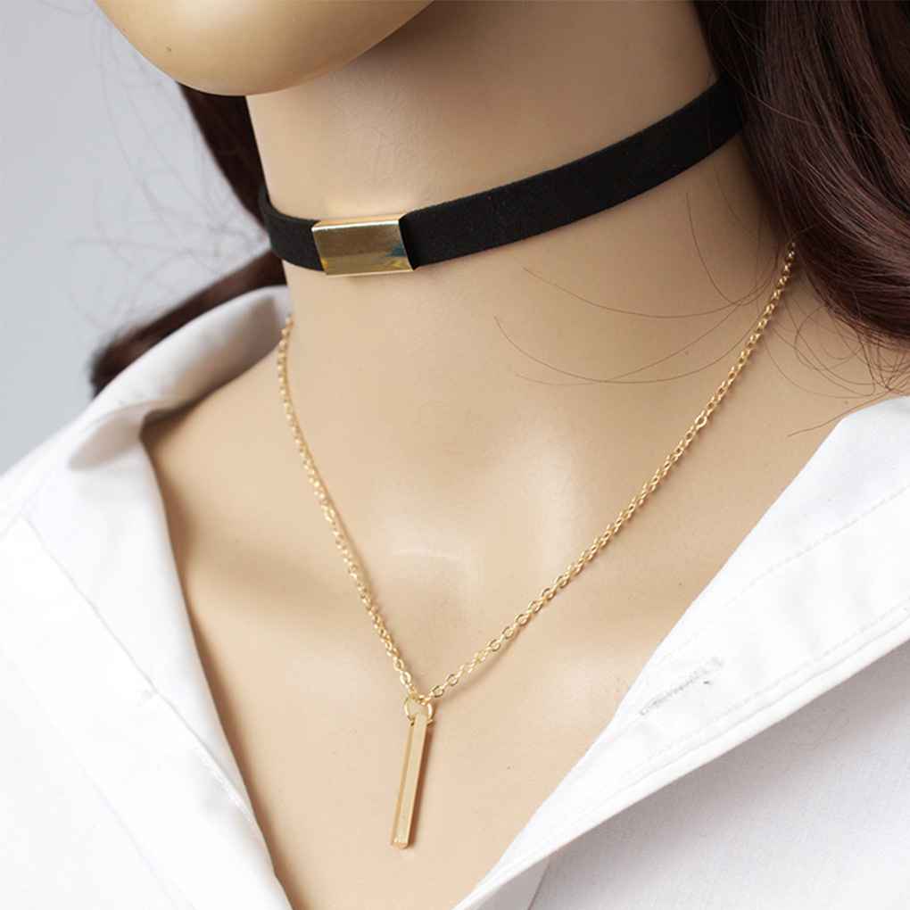 Fashion Choker Chain Strip Necklace Women Girls Double Chain Pendant Collar