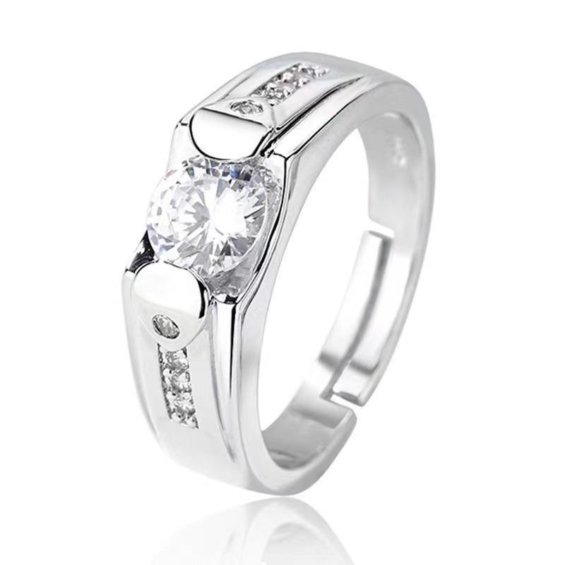 Large Men's Domineering Ring: 925 Sterling Silver, Copper, White Gold-Plated, One Carat Diamond Ring.