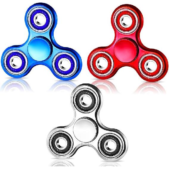 SCIONE 3Pcs Fidget Spinner for Kids Adults, Stress Relief Sensory Fidgets Toys Cool Fidget Spinners for Kids ADHD Autism Birthday Gifts Fidgets Silver blue red
