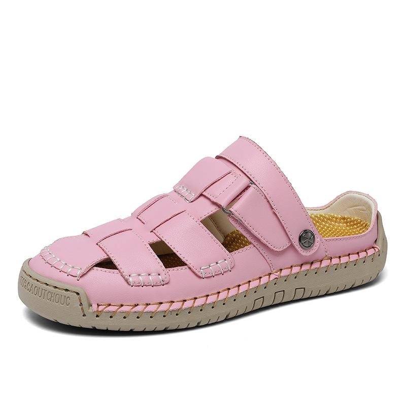 Damensandalen Luxus Rindsleder Sandalen 2025 Neue Sommer Freizeit Römische Schuhe für Damen Ausgeschnittene Strandsandalen Flache Sandalen