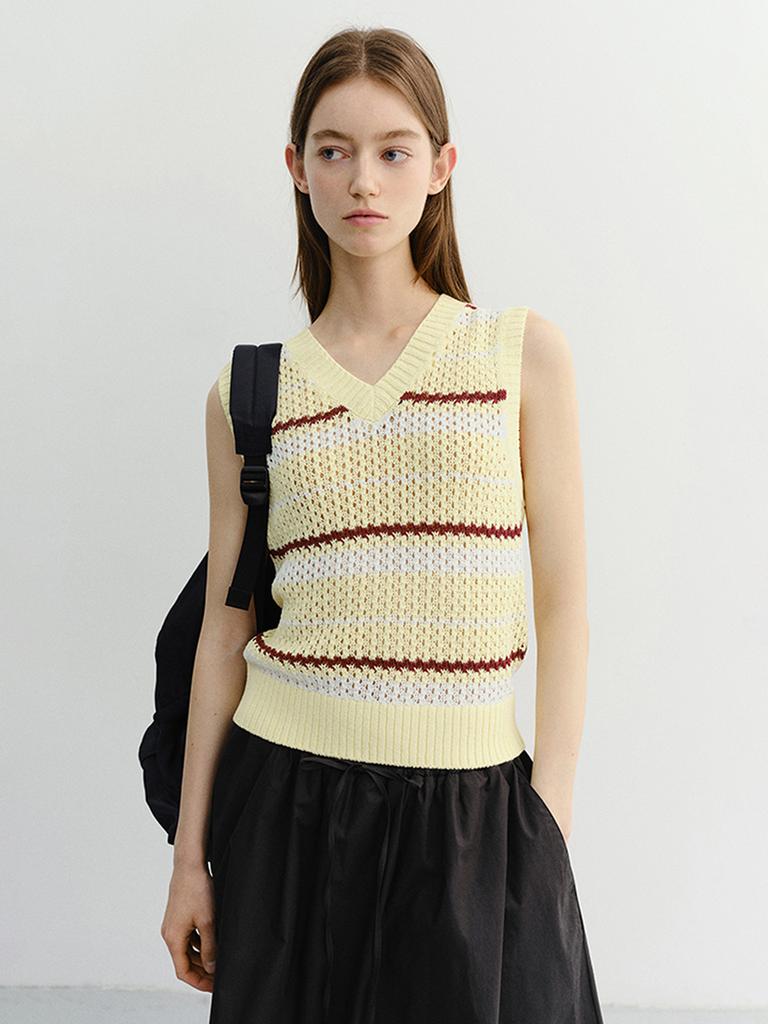 Deonseuteu Unisex Chunky Striped Knit Vest_Udsw6B130_Butter
