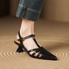 Fashion 2025 Summer Genuine Leather Sandals for Women Covered Pointed Toe Chunky Heel Ladies Elegant Dress Sandals Leisure Ladies Shoes