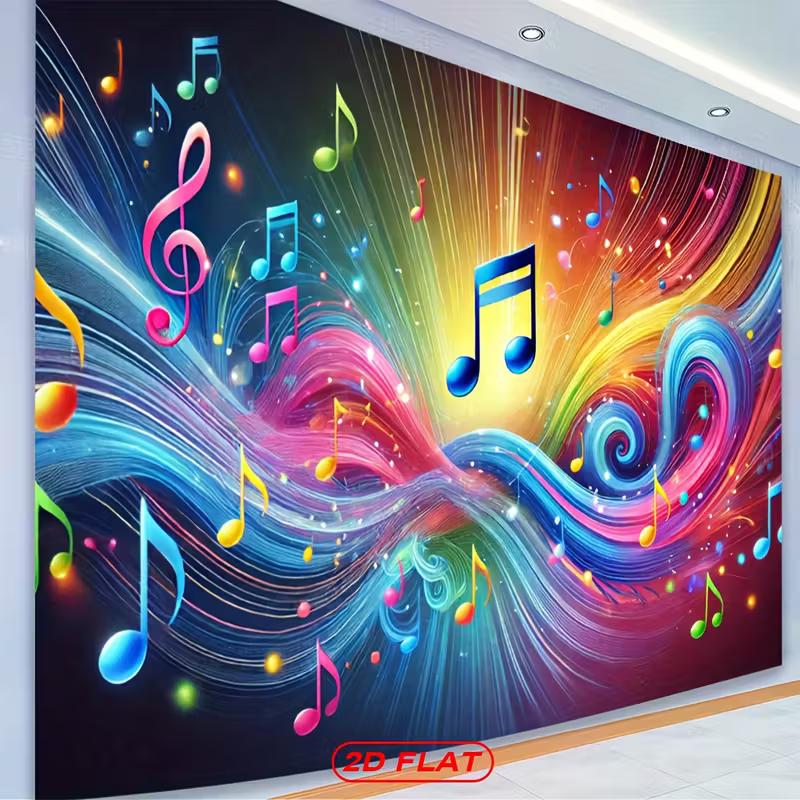 2D Concert Party Background, Multicolor Music Notes & Swirling Light Effects Themed Backdrop
