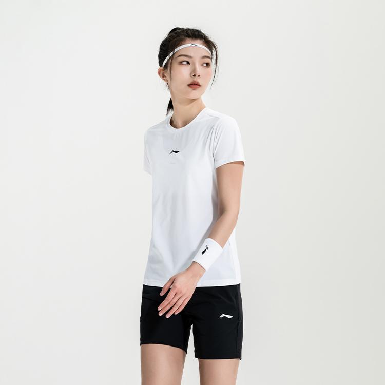 Li Ning Lightweight Soft Breathable Fitted Waist Sports Short Sleeve Solid Color Versatile Quick-Dry Shorts Casual Set Women Sets ATSV616-3+AKSUA22-1