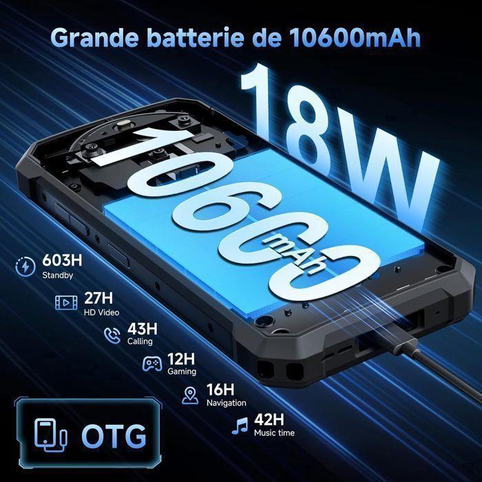 FOSSiBOT F109S — Smartphone incassable 4G Android 15, 24Go/256Go, 6.745", 10600mAh, IP68/IP69K