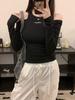 Amerikanischer Stil Schwarz Besticktes Off-Shoulder Langarm Damen-T-Shirt - 2026 Frühling/Herbst Schlanke Passform Spicy Girl Basis-Layer