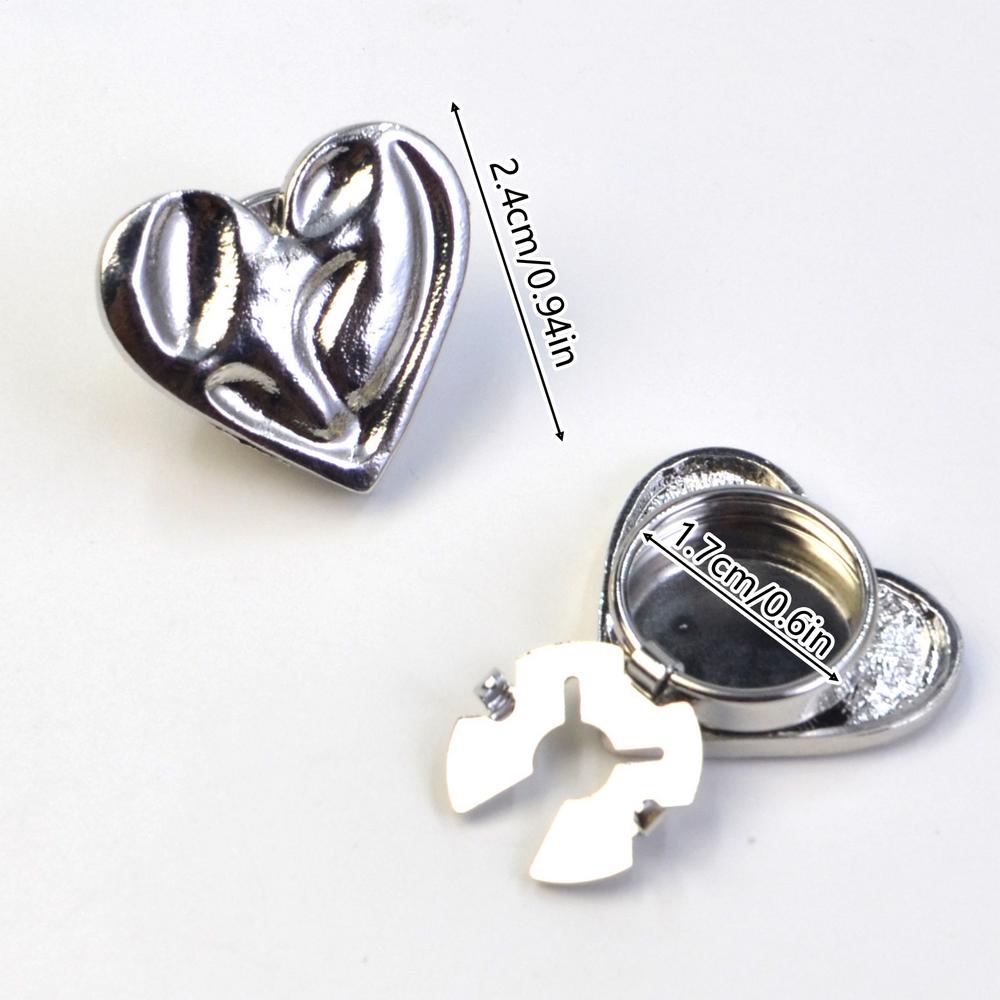 2pcs Alloy Button Covers Heart Shaped Decorative Brooch Cufflink Button Flap For Sewing Shirt Making Party Daily Wear