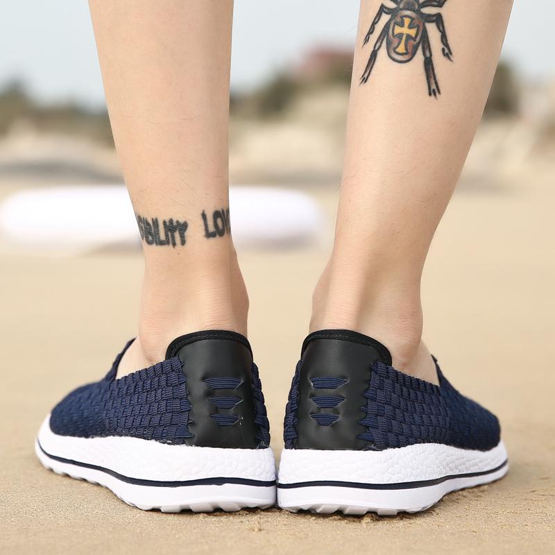 Summer Men Sneakers Black Braid Beach Shoes Casual Weave Breathable Slip on Flats Grey Sneakers