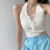 Summer Spice Style Design Sense V-tie with Slim Halter Vest Knitted Halter Top with Chest Blouse