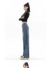 Women's Retro Blue Wide-Leg Fleece-Lined High-Waist Jeans - Plus Size, Floor-Length, Autumn/Winter 2024